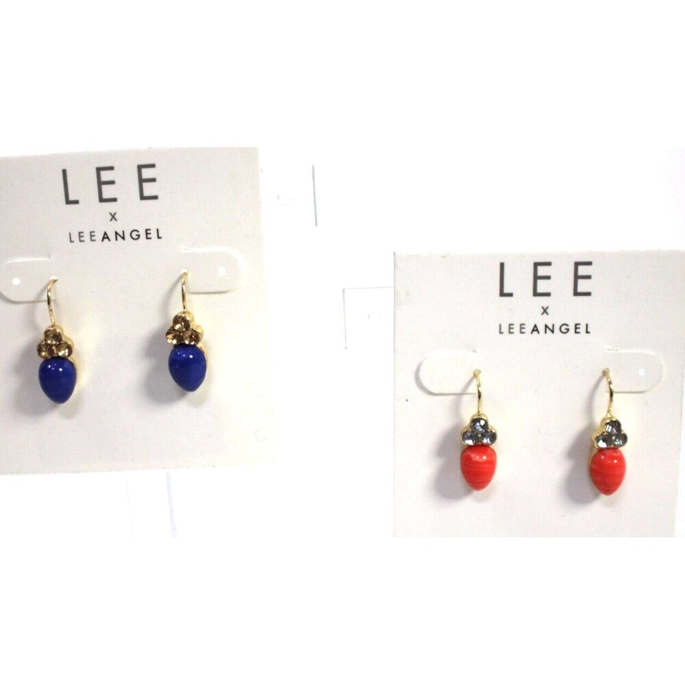Lee By Lee Angel Swirl Cabochon Teardrop Crystal Earrings NWT 48 Navy Coral Set